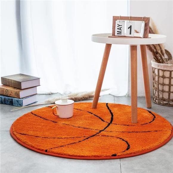 Kids Rug Basketball Round Rug Carpet Floor Chair Mat for Kids Rooms Bedroom - Picture 1 of 6